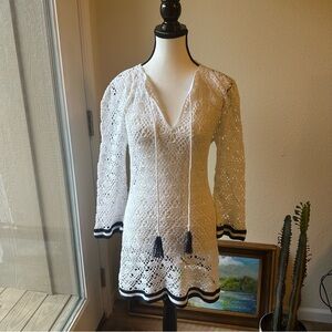Letarte White Crochet Dress with Black Accents